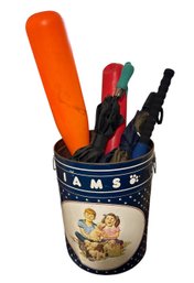 IAMs Pet Food Tin Full Of Umbrellas & Sporting Equipment (E)