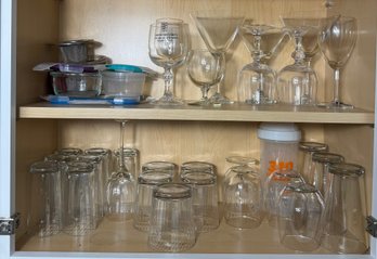 Two Shelves Full Of Assorted Glass Drinkware (K)