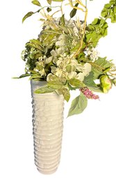 Ruffled Ceramic Flower Vase With Faux Flowers