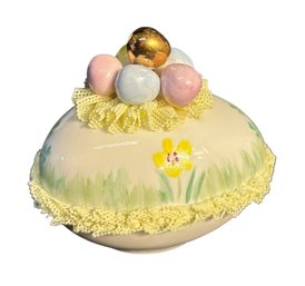 Irish Dresden Porcelain Laced Egg Figurine