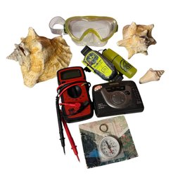 Personal Locator Beacon, Digital Multimeter, Aiwa Cassette Player & Beach Items (D)