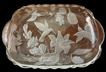 Etched Frosted Glass - Hummingbird & Lily Serving Dish ( RR)