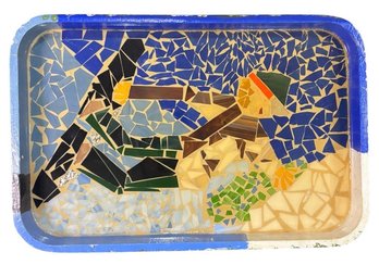 Decorative Stained Glass On Wood Mosaic Tray (K)