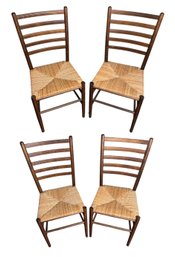 MCM Italian Ladderback Chairs With Woven Rush Seating 4pc (LR)