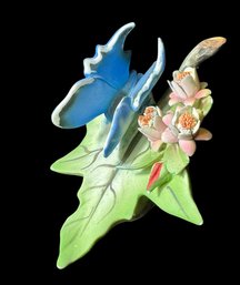 Capodimonte Italian Floral Butterfly On Leaf Figurine