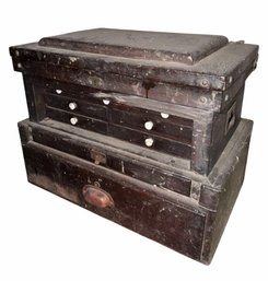 Antique Wooden Machinists Tool Box & Contents (B)