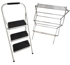 3 Step Folding Ladder With Metal Drying Rack (Br2)