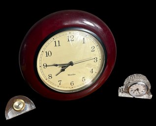 Lenox Glass Clock, Shannon Glass Clock, With Westclox Wall Clock 3pc  (br2)
