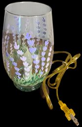 Hand Painted Purple Floral Table Lamp (works) (br2)