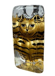 Art Deco Style Gold Striped Cat Paperweight (c)