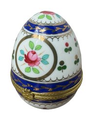 Limoges Cobalt Gilded Floral Egg Trinket Box (c)