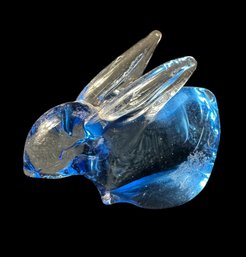 Blue Bunny Rabbit Art Glass Figurine