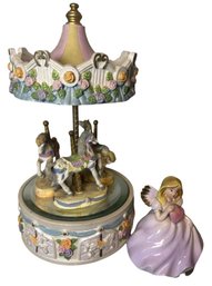 Carousel Spinning & Ceramic Angel Music Boxes Works! (BR2)