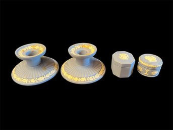 Wedgwood Candle Stick Holders & Small Boxes (DR)