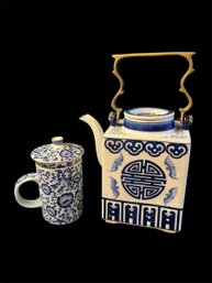 Chinoiserie Blue And White Teapot & Mug With Infuser (DR)