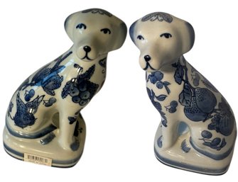 Blue & White Porcelain Staffordshire Style Dogs (LR)