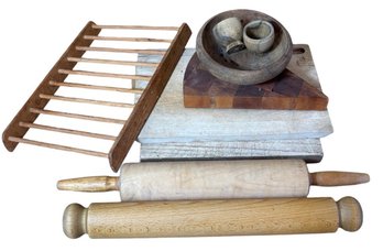 Wooden Rolling Pins, Cutting Boards, Bowls And More 9pc (K)