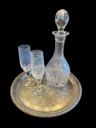 W.M. Rogers Silver Plated Tray, Atlantis Champagne Flutes & Decantor (DR)