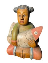 Thai Girl Holding Fish Figurine
