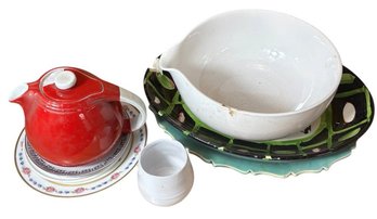 Collection Of Ceramics Teapot, Serving Platers/bowls, And Plates 9pc (K)