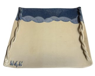 Hebrew Signed Pottery Twisted Handle Serving Tray (B)