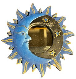Blue Wooden Sun & Moon Wall Mirror