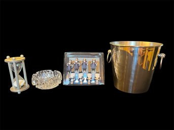 INOX 18/10 Champagne Bucket, Glass Ashtray, Sand Timer, Hors Doeuvre Knives (DR)