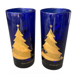 Culver Cobalt Gilded Christmas Tree Glass Cups