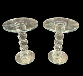 Glass Pillar Candle Holders Pair