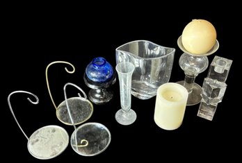 Assorted Glass, Metal, And Wood Candle Holders And Vases 10pc