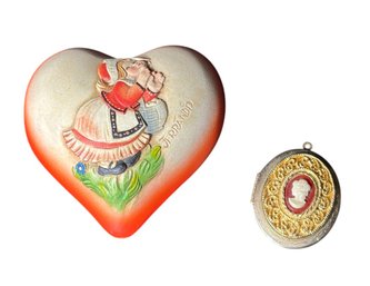 Juan Fernandez Heart Trinket Box & Cameo Brooch