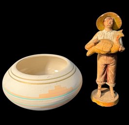 Southwestern Pottery Vase & Mexican Figurine