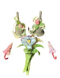 Italian Capodimonte Flower, Bells, And Umbrella 5pc