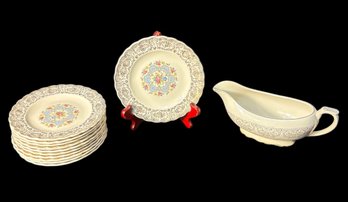 Limoges Lyric 22k Gold Rimmed Bread Plates & Gravy Boat 12pc