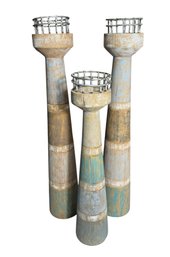 Tall Wooden Lighthouse Style Candle Holder Trio (B)