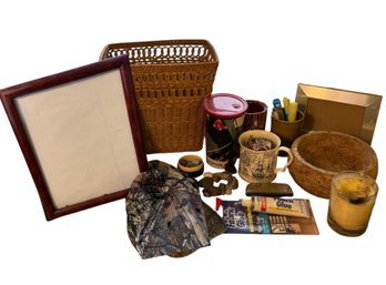 Woven Basket, Camo Hat & Assorted Decor (BR1)
