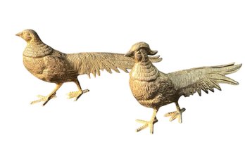 Silver Plated Pheasant Couple Figurines