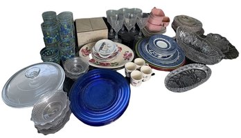 Blue Willow China Capri Crystal Glasses And Assorted Kitchenware (K)