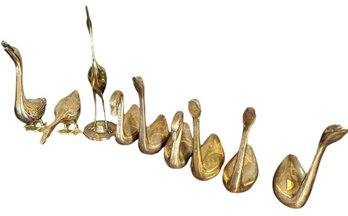 Assorted Solid Brass Goose Figurines 9 Pc (DR)