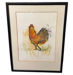 Linda Dunn Rooster Original Signed & Framed Watercolor Painting