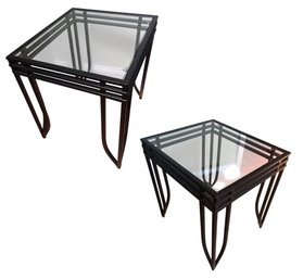 Black Metal Glass Top Side Table Pair (LR)