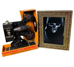 Grim Reaper Moving Halloween Picture & LED Haunted Theater Projector (d)