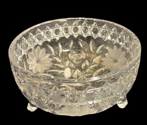Etched Floral Glass Footed Bowl