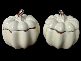 White Terracotta Pumpkin Covered Containers 2pc Set (d)