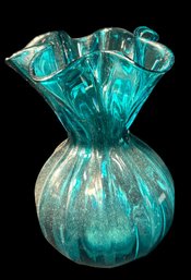 Teal Ruffled Edge Vase