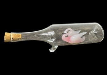 Art Glass Swan In A Bottle Figurine (c)