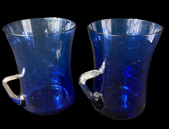 Cobalt Blue Blown Glass Mug Pair
