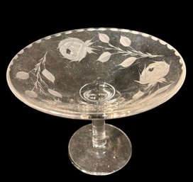 Etched Floral Glass Compote