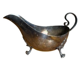 Ornate Silver Plate Footed Gravy Boat (O2)