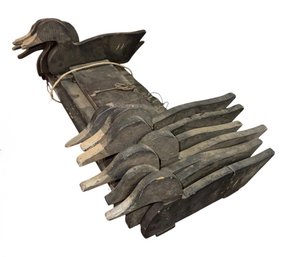 Two Nests Of Primitive Double Silhouette Scoter Duck Decoys A